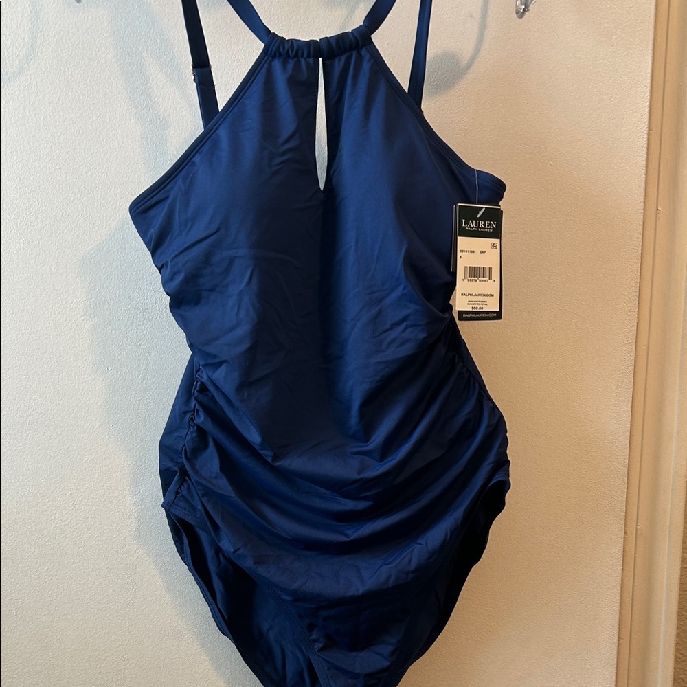 Lauren Ralph Lauren Dark Navy Halter One-Piece Swimsuit